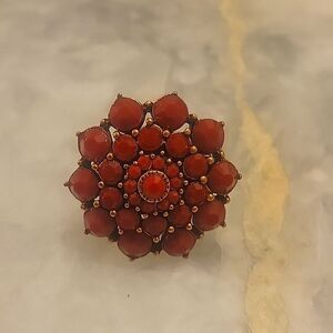 Oscar De La Renta Red Sz 7 Rose Flower Rosette Resin Cocktail Statement Ring